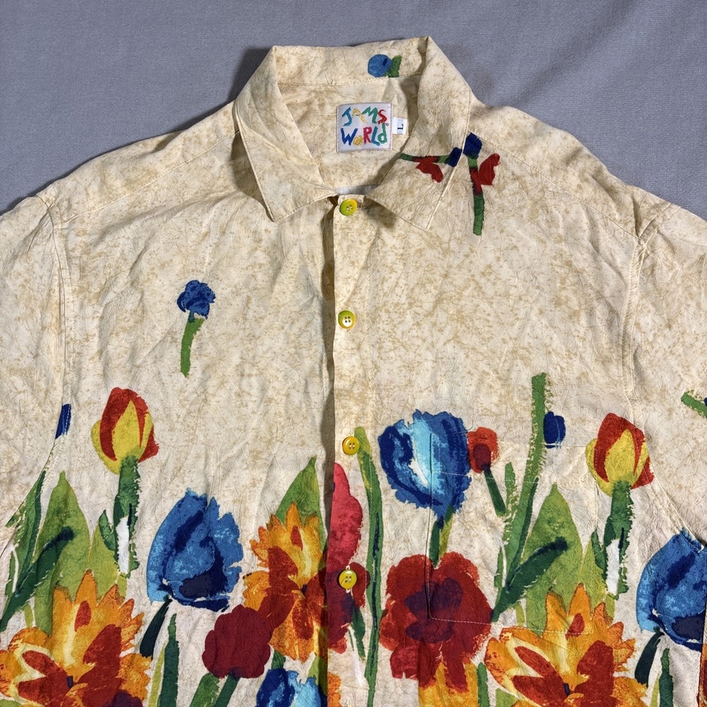 VTG Jams World Hawaiian Shirt Mens Large Floral Tropical Lightweight Button Up